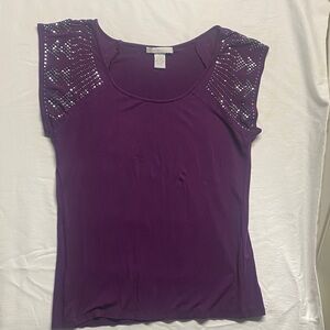 Design History Deep Purple Embellished Short Sleeve Top
